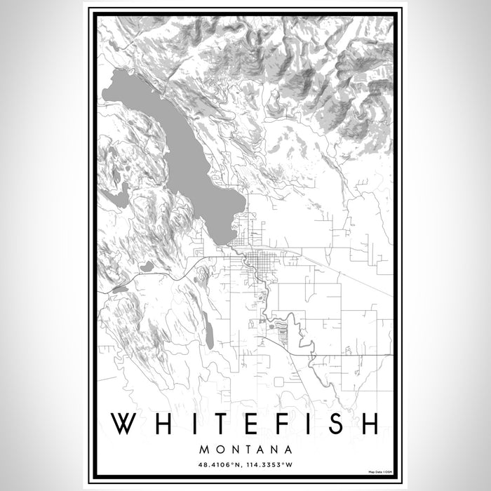 Whitefish Montana Map Print Portrait Orientation in Classic Style With Shaded Background