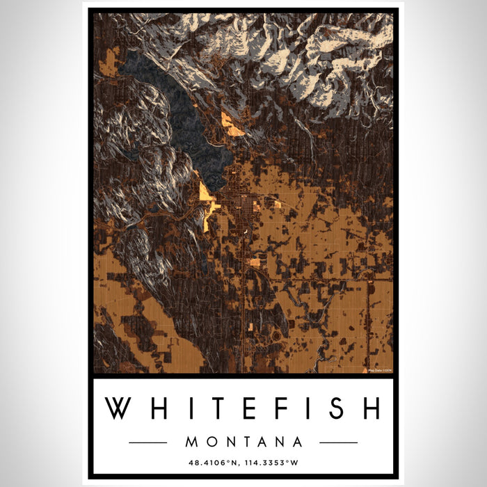 Whitefish Montana Map Print Portrait Orientation in Ember Style With Shaded Background