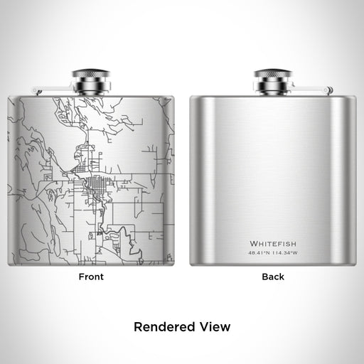 Rendered View of Whitefish Montana Map Engraving on 6oz Stainless Steel Flask