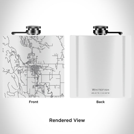Rendered View of Whitefish Montana Map Engraving on 6oz Stainless Steel Flask in White