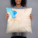 Person holding 18x18 Custom Whitefish Montana Map Throw Pillow in Watercolor