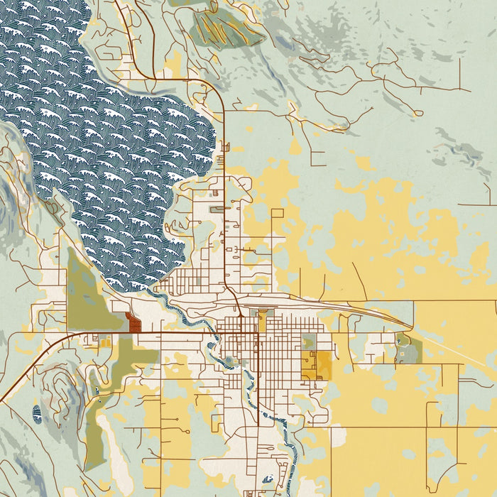 Whitefish Montana Map Print in Woodblock Style Zoomed In Close Up Showing Details
