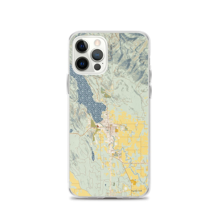 Custom iPhone 12 Pro Whitefish Montana Map Phone Case in Woodblock