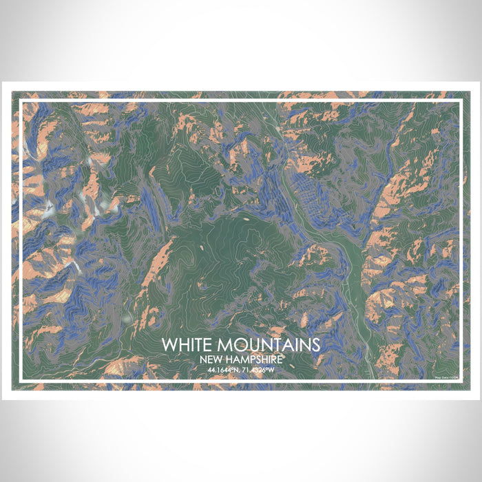 White Mountains New Hampshire Map Print Landscape Orientation in Afternoon Style With Shaded Background