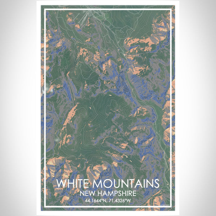 White Mountains New Hampshire Map Print Portrait Orientation in Afternoon Style With Shaded Background