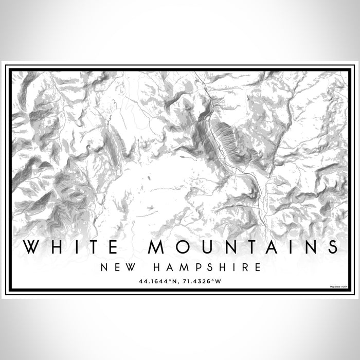 White Mountains New Hampshire Map Print Landscape Orientation in Classic Style With Shaded Background