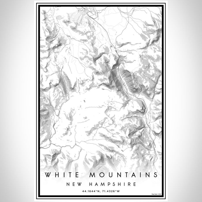 White Mountains New Hampshire Map Print Portrait Orientation in Classic Style With Shaded Background