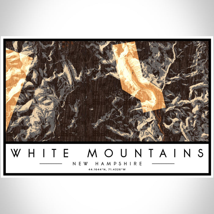 White Mountains New Hampshire Map Print Landscape Orientation in Ember Style With Shaded Background