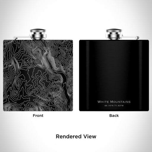 Rendered View of White Mountains New Hampshire Map Engraving on 6oz Stainless Steel Flask in Black