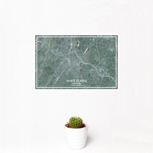 12x18 White Plains New York Map Print Landscape Orientation in Afternoon Style With Small Cactus Plant in White Planter
