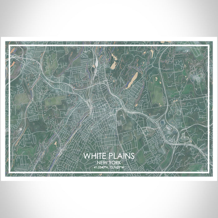 White Plains New York Map Print Landscape Orientation in Afternoon Style With Shaded Background