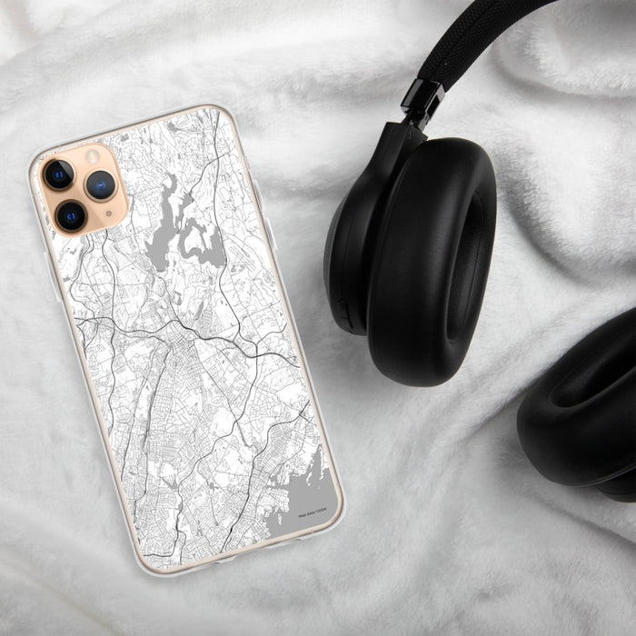 Custom White Plains New York Map Phone Case in Classic on Table with Black Headphones
