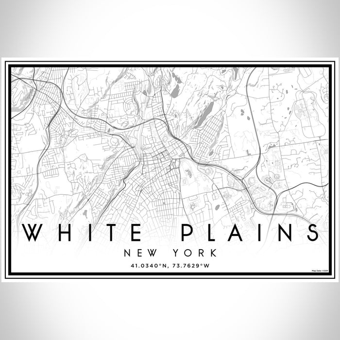 White Plains New York Map Print Landscape Orientation in Classic Style With Shaded Background