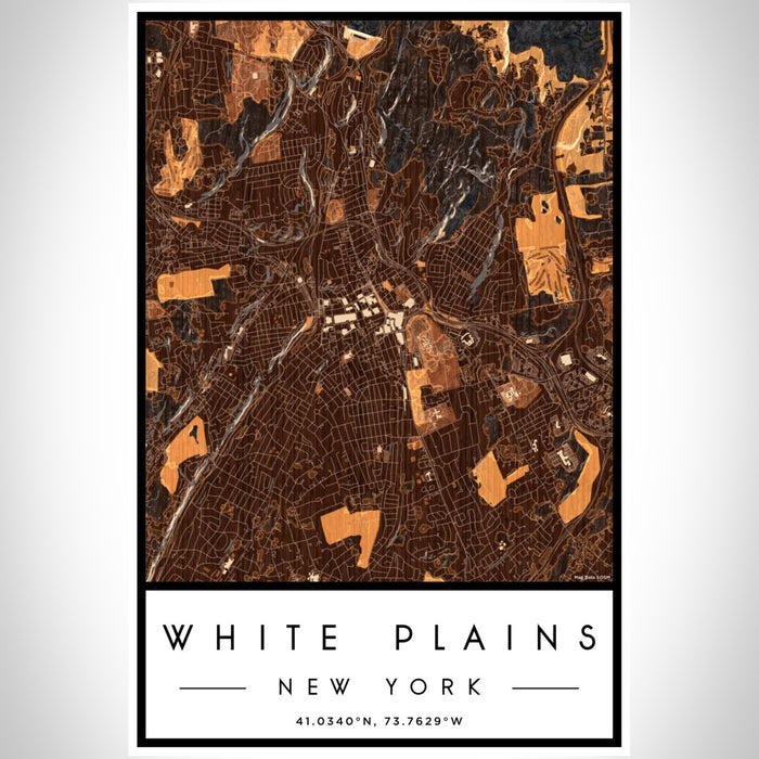 White Plains New York Map Print Portrait Orientation in Ember Style With Shaded Background