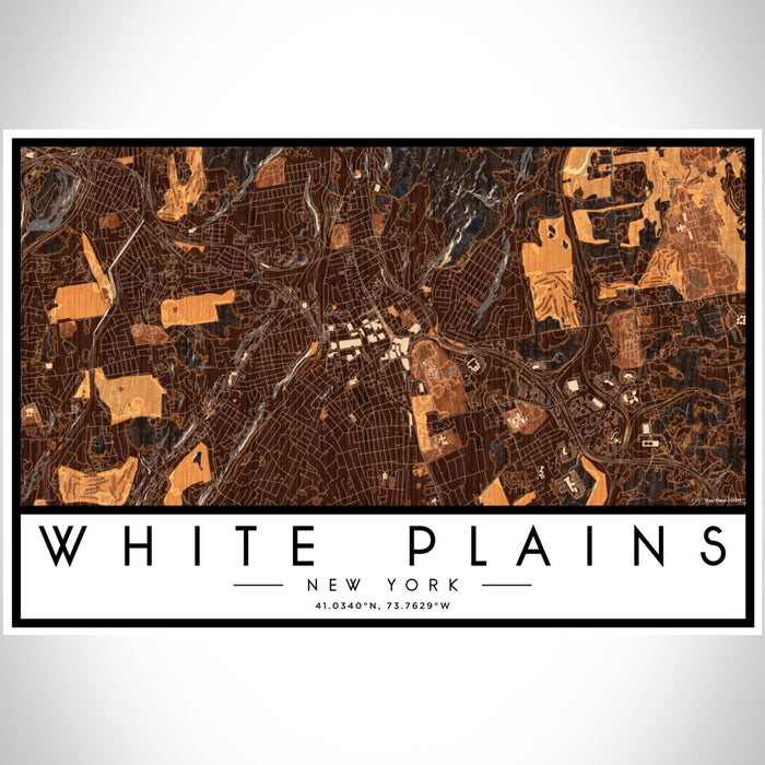 White Plains New York Map Print Landscape Orientation in Ember Style With Shaded Background