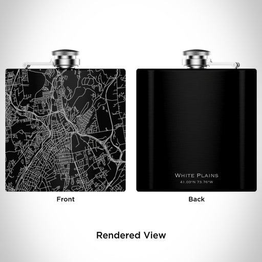Rendered View of White Plains New York Map Engraving on 6oz Stainless Steel Flask in Black