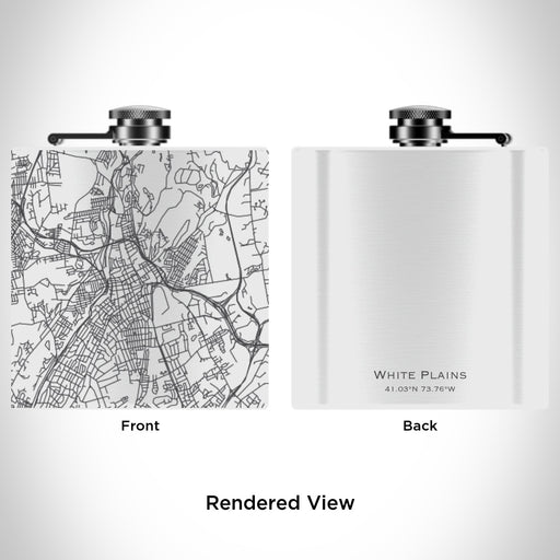 Rendered View of White Plains New York Map Engraving on 6oz Stainless Steel Flask in White