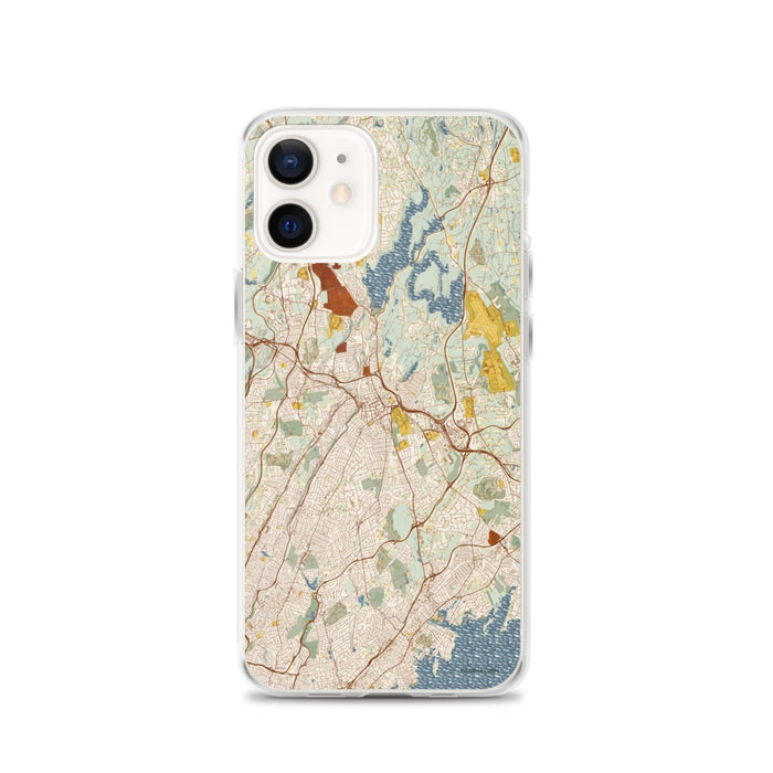 Custom White Plains New York Map iPhone 12 Phone Case in Woodblock
