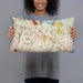 Person holding 20x12 Custom White Plains New York Map Throw Pillow in Woodblock