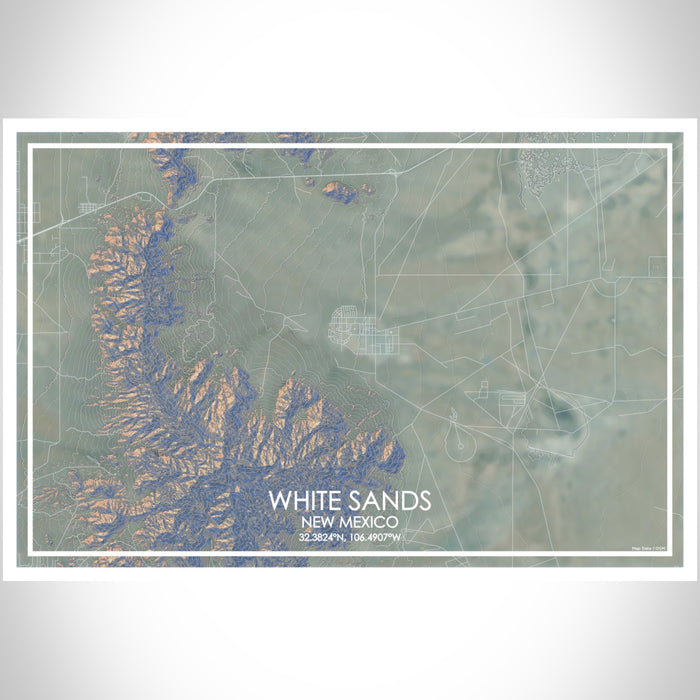 White Sands New Mexico Map Print Landscape Orientation in Afternoon Style With Shaded Background