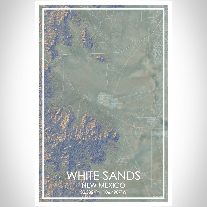 White Sands New Mexico Map Print Portrait Orientation in Afternoon Style With Shaded Background