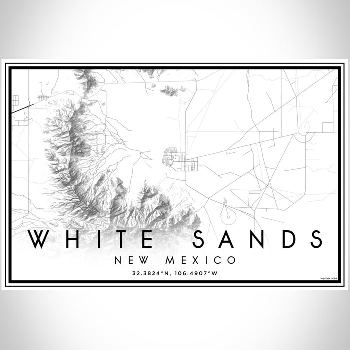 White Sands New Mexico Map Print Landscape Orientation in Classic Style With Shaded Background