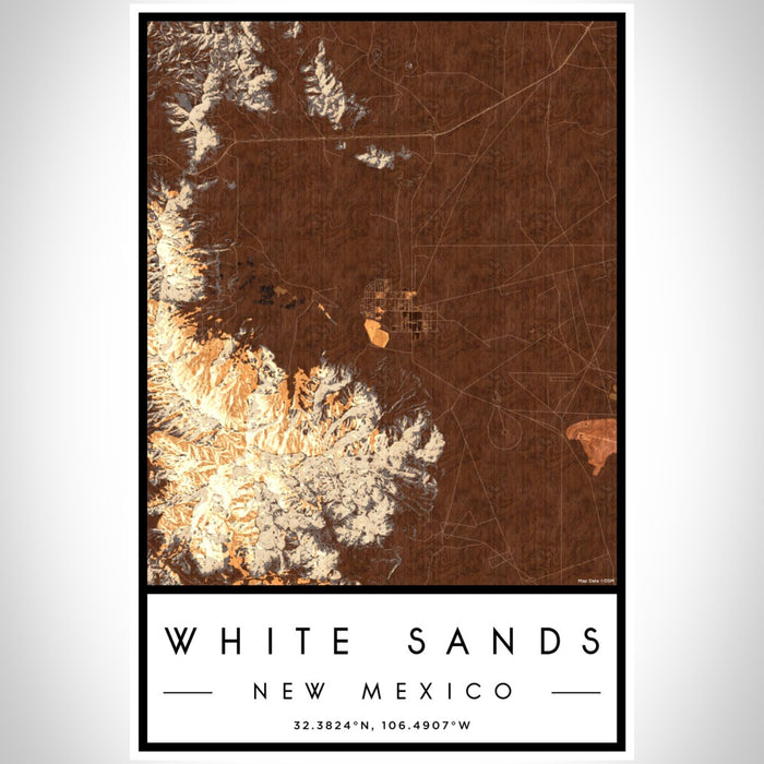 White Sands New Mexico Map Print Portrait Orientation in Ember Style With Shaded Background