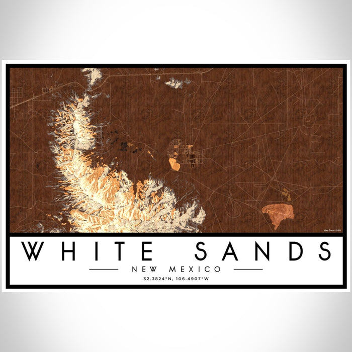 White Sands New Mexico Map Print Landscape Orientation in Ember Style With Shaded Background