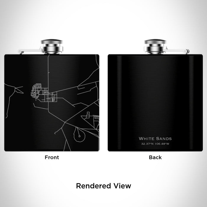 Rendered View of White Sands New Mexico Map Engraving on 6oz Stainless Steel Flask in Black