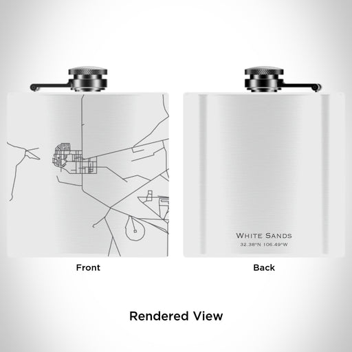 Rendered View of White Sands New Mexico Map Engraving on 6oz Stainless Steel Flask in White