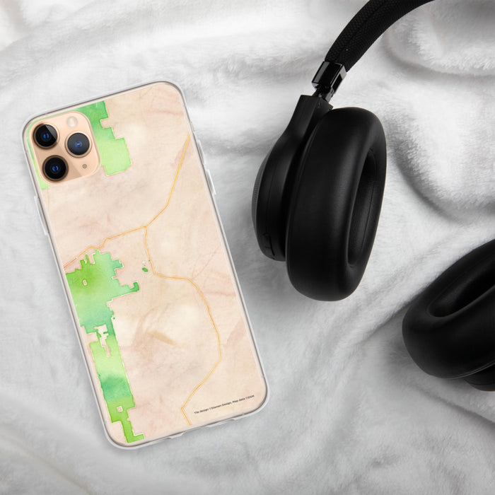 Custom White Sands New Mexico Map Phone Case in Watercolor on Table with Black Headphones