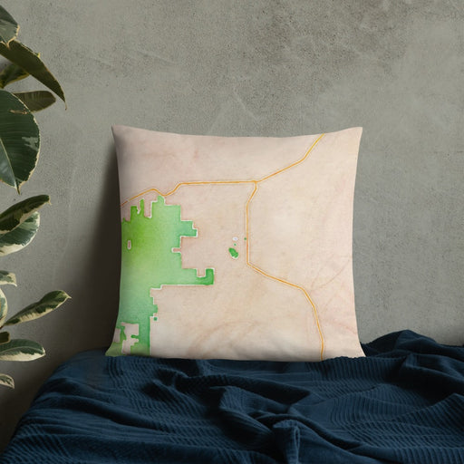 Custom White Sands New Mexico Map Throw Pillow in Watercolor on Bedding Against Wall