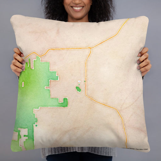 Person holding 22x22 Custom White Sands New Mexico Map Throw Pillow in Watercolor