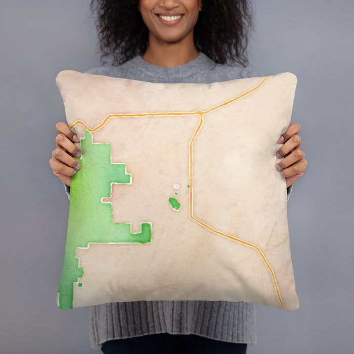 Person holding 18x18 Custom White Sands New Mexico Map Throw Pillow in Watercolor