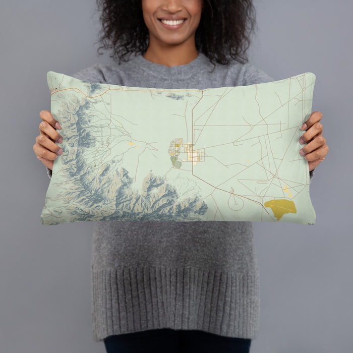 Person holding 20x12 Custom White Sands New Mexico Map Throw Pillow in Woodblock