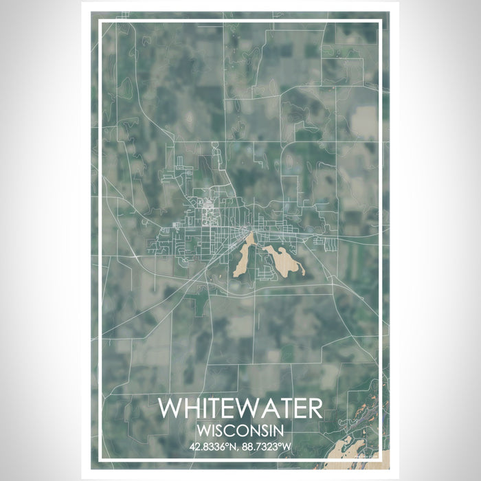 Whitewater Wisconsin Map Print Portrait Orientation in Afternoon Style With Shaded Background