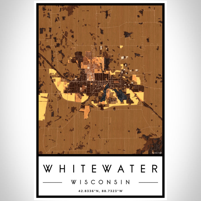 Whitewater Wisconsin Map Print Portrait Orientation in Ember Style With Shaded Background