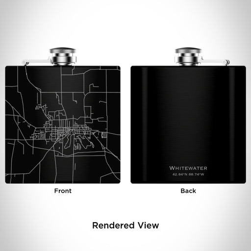 Rendered View of Whitewater Wisconsin Map Engraving on 6oz Stainless Steel Flask in Black