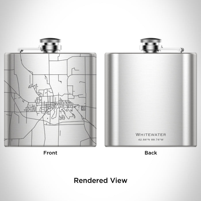 Rendered View of Whitewater Wisconsin Map Engraving on 6oz Stainless Steel Flask