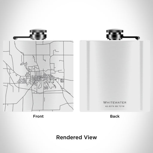 Rendered View of Whitewater Wisconsin Map Engraving on 6oz Stainless Steel Flask in White