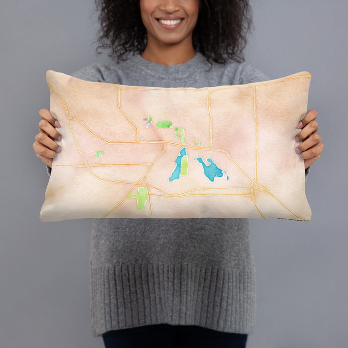 Person holding 20x12 Custom Whitewater Wisconsin Map Throw Pillow in Watercolor