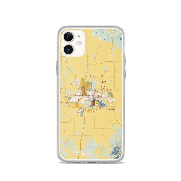 Custom iPhone 11 Whitewater Wisconsin Map Phone Case in Woodblock
