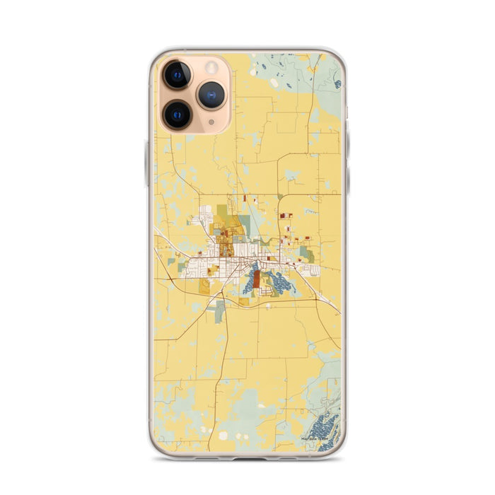 Custom iPhone 11 Pro Max Whitewater Wisconsin Map Phone Case in Woodblock
