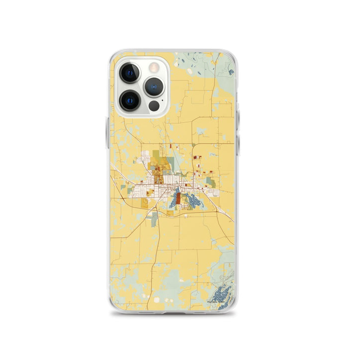 Custom iPhone 12 Pro Whitewater Wisconsin Map Phone Case in Woodblock
