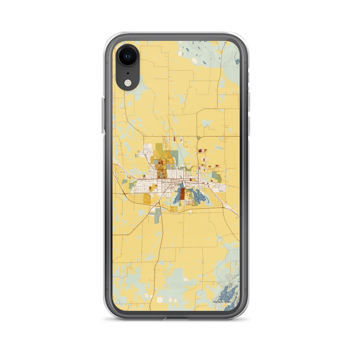 Custom iPhone XR Whitewater Wisconsin Map Phone Case in Woodblock
