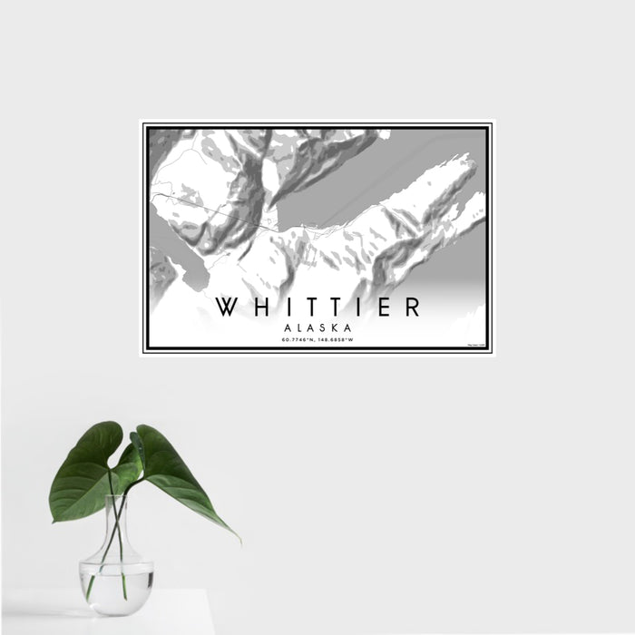 16x24 Whittier Alaska Map Print Landscape Orientation in Classic Style With Tropical Plant Leaves in Water