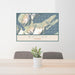 24x36 Whittier Alaska Map Print Lanscape Orientation in Woodblock Style Behind 2 Chairs Table and Potted Plant