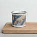 Front View Custom Whittier Alaska Map Enamel Mug in Afternoon on Cutting Board