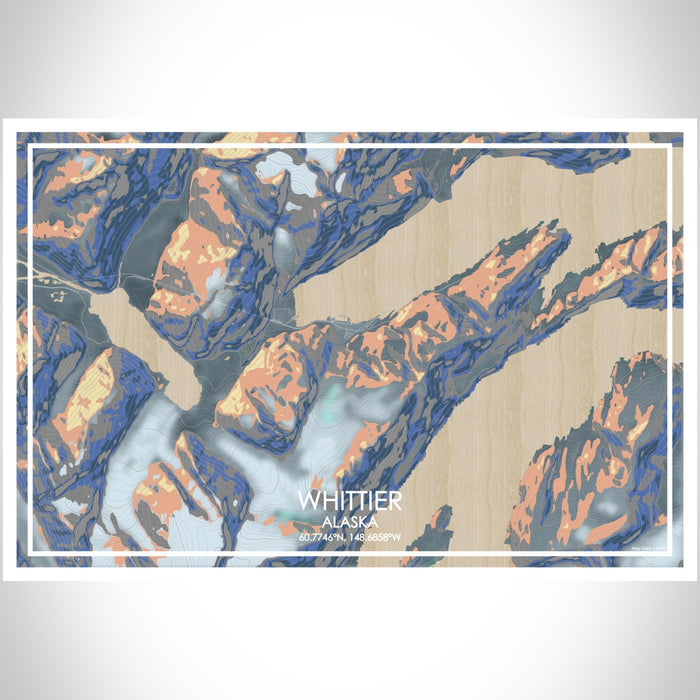 Whittier Alaska Map Print Landscape Orientation in Afternoon Style With Shaded Background