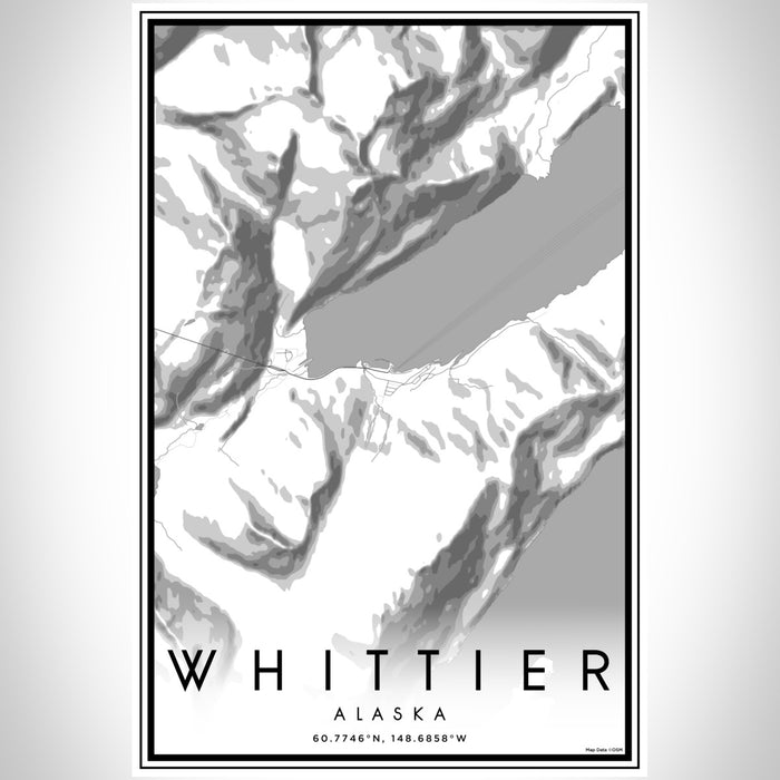 Whittier Alaska Map Print Portrait Orientation in Classic Style With Shaded Background